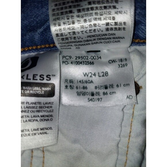 LEVI'S 501 US 24 x 28 Ripped Denim Button Fly Skinny Jeans Distressed Light Wash - Picture 9 of 9